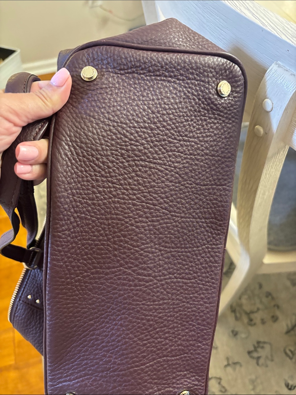 Henri bendel Pebbled Dakota studded Leather Tote in Plum with Gold Hardware - Picture 8 of 10